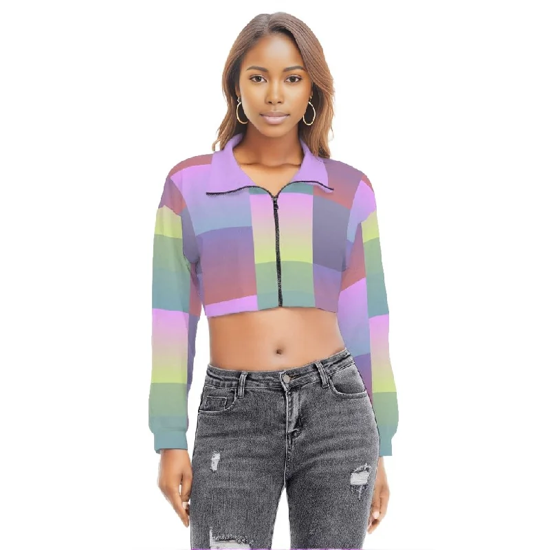 Paxx 2 Womens Lapel Collar Cropped Sweatshirt With Long Sleeve Hoodie with Cropped Fit Short Trendy