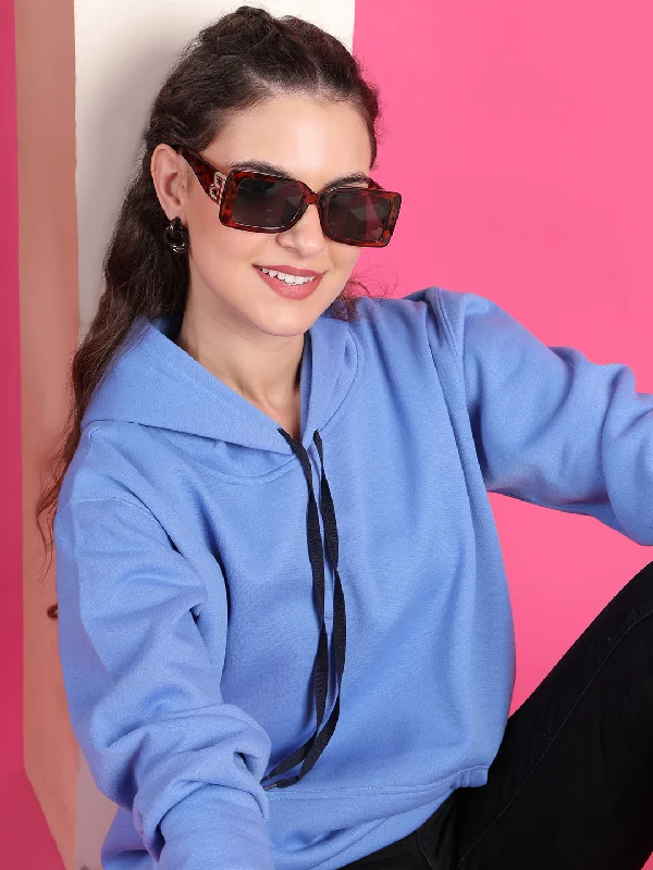 VimaL Jonney Regular Fit Blue Solid Hoodie For Women Hoodie with Slit Hem Functional Movement VimaL Jonney Regular Fit Blue Solid Hoodie For Women Hoodie with Slit Hem Functional Movement