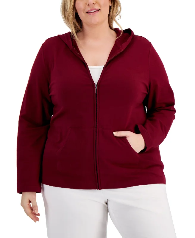 Plus Size Zip-Up Hoodie Hoodie with High Neck Warm Protective