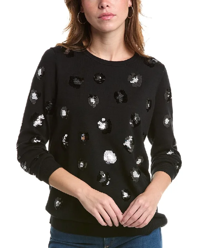 Edinburgh Knitwear Leopard Sequin Sweater Mesh Blend Leather Blend Suede Blend