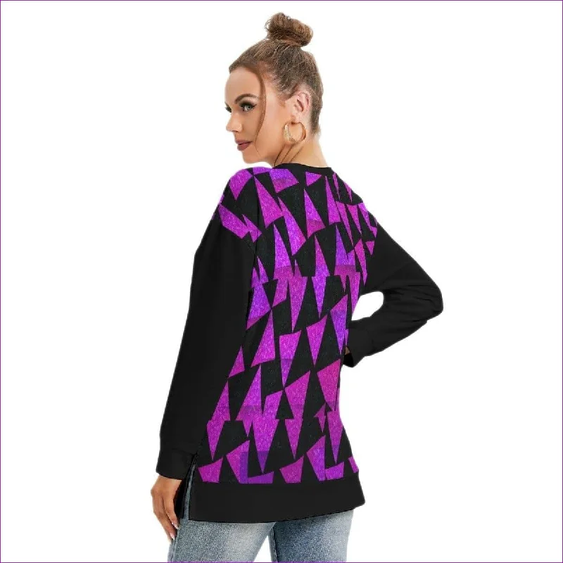 Womens Royal Tri Prism Side Split O-neck Sweatshirt Hoodie with Lining Warm Insulated Womens Royal Tri Prism Side Split O-neck Sweatshirt Hoodie with Lining Warm Insulated