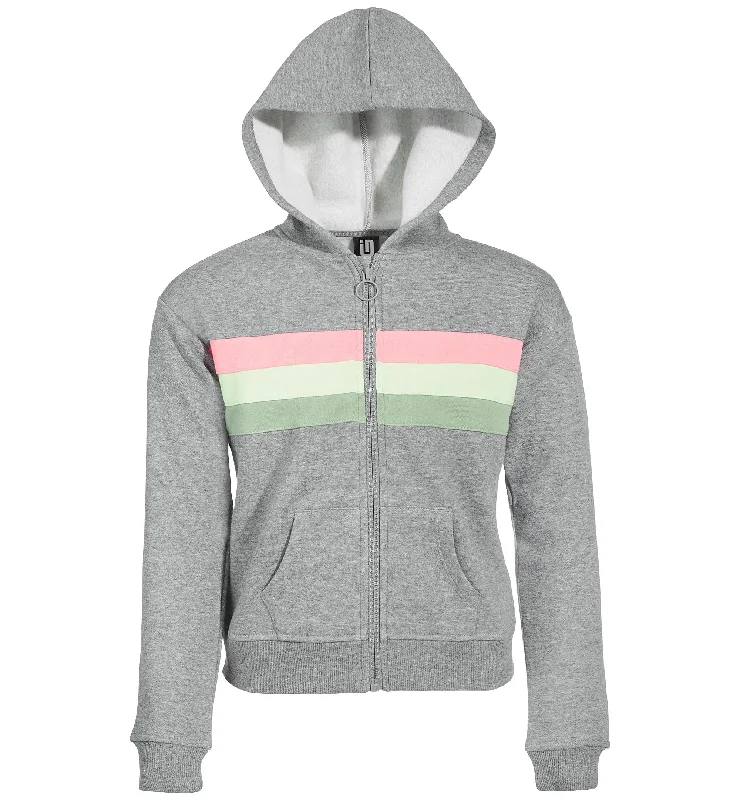 ID Ideology Big Girls Colorblocked Stripe Front Zip Hoodie Hoodie with Hem Elastic Stretchable Comfortable ID Ideology Big Girls Colorblocked Stripe Front Zip Hoodie Hoodie with Hem Elastic Stretchable Comfortable