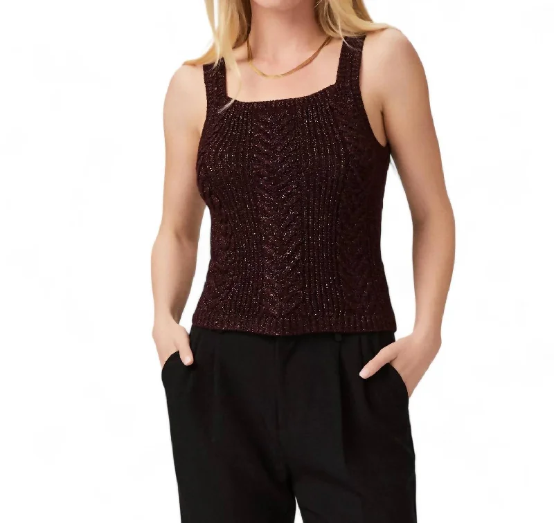 Yuka Sparkle Sweater In Burgundy Real Fur Shearling Chenille