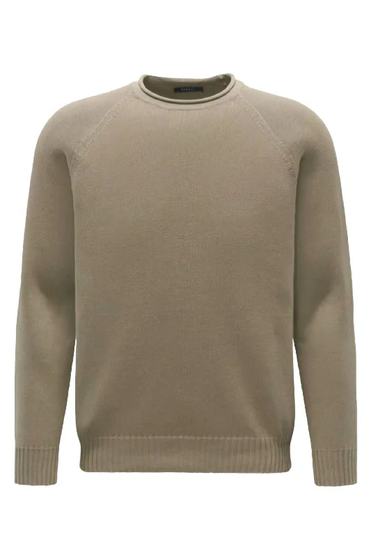 Men's Foggy Roll Crew Sweater In Taupe Machine Wash Dry Clean Hand Wash