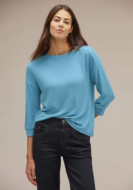Street One Cosy Knit Sweater, Light Aquamarine Blue Open Front Closed Front Wrap Front