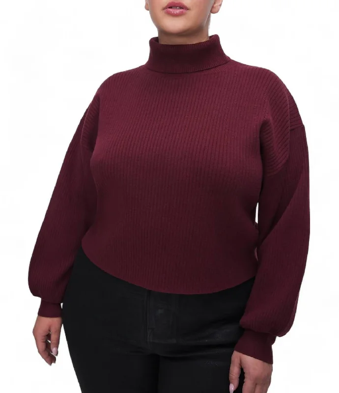 Ribbed Mock Neck Sweater In Malbec Elegant Classic Vintage