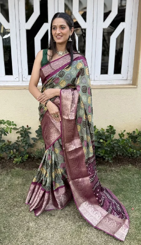 Women Party Wear Printed Dhola Silk Saree with Un Stitched Blouse Double Button Blouse Women Party Wear Printed Dhola Silk Saree with Un Stitched Blouse Double Button Blouse