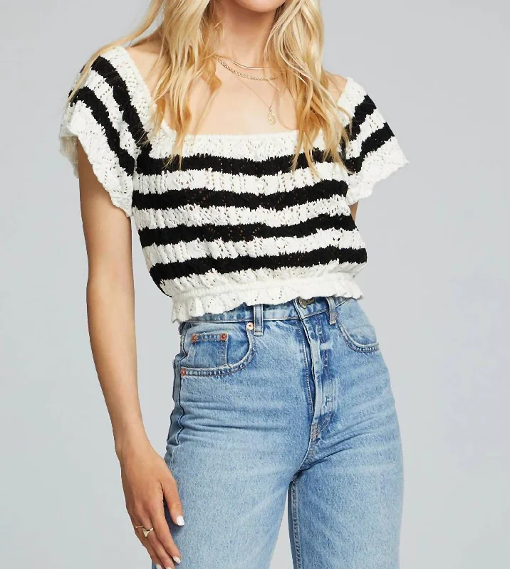 Maggie Sweater In Black/white Silk Blend Satin Velvet