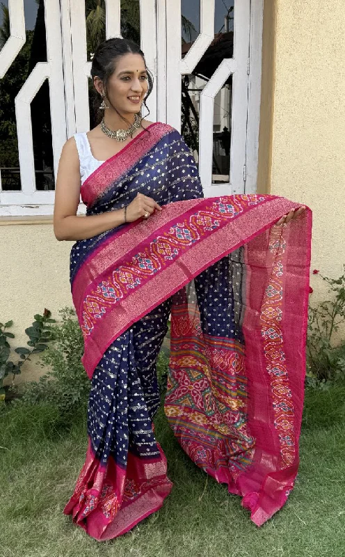 Women Party Wear Bandhej Print Pure Candy Cotton Silk Saree with Un Stitched Blouse Side Tie Blouse Women Party Wear Bandhej Print Pure Candy Cotton Silk Saree with Un Stitched Blouse Side Tie Blouse