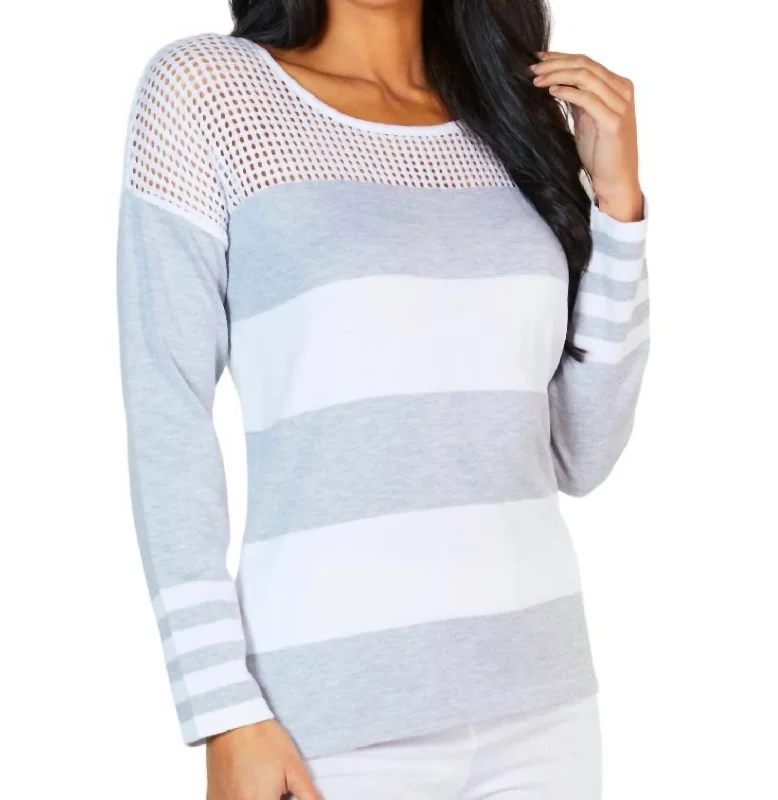 Crochet Scoop Neck Sweater In White/tin Bright Pastel Dark
