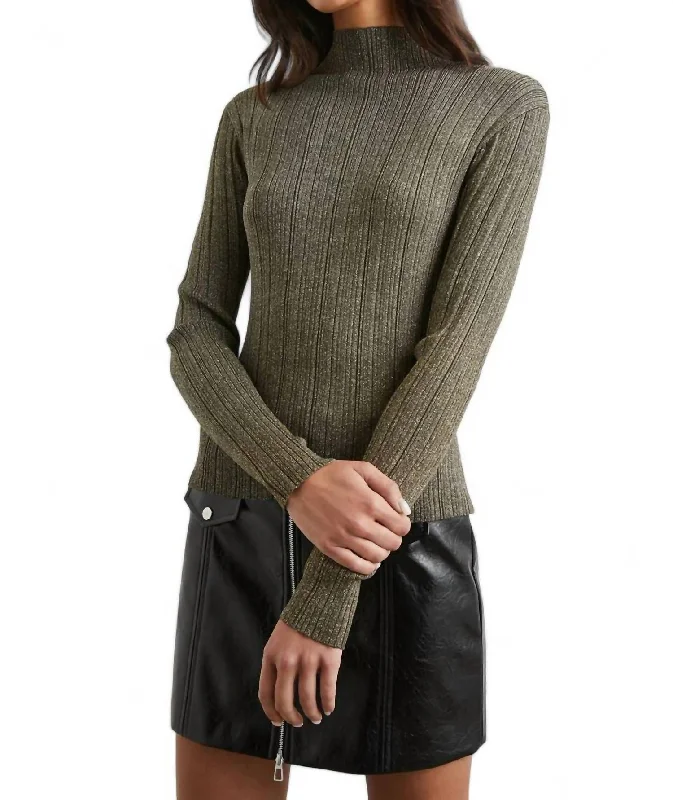 Vivenne Lurex Mock Neck Sweater In Gold Stylish Fashionable Trendy
