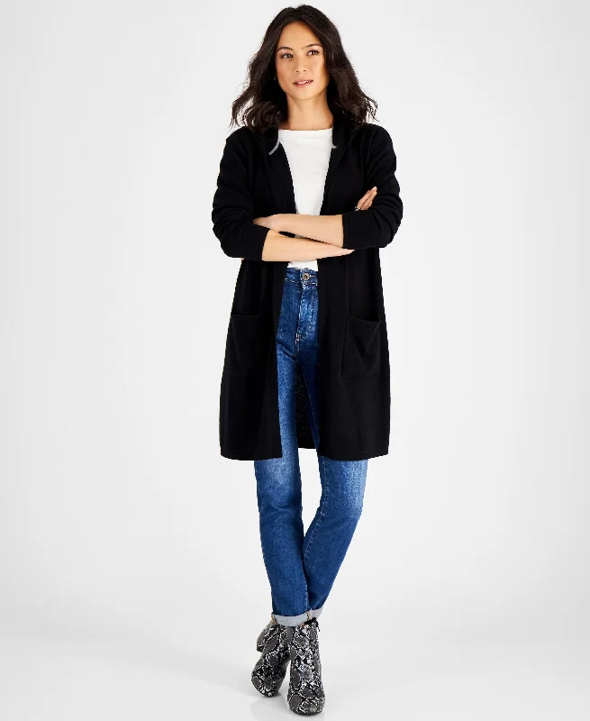 Women's 100% Cashmere Open-Front Hoodie Hoodie with Batwing Sleeves Loose Dramatic