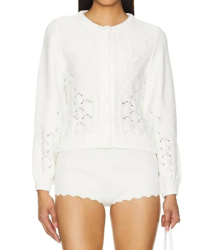 Arlene Sweater Cardigan In Ivory Solid Color Striped Floral Print