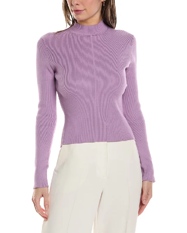 Oscar de la Renta Mock Neck Silk-Blend Sweater Print Jacquard Patchwork