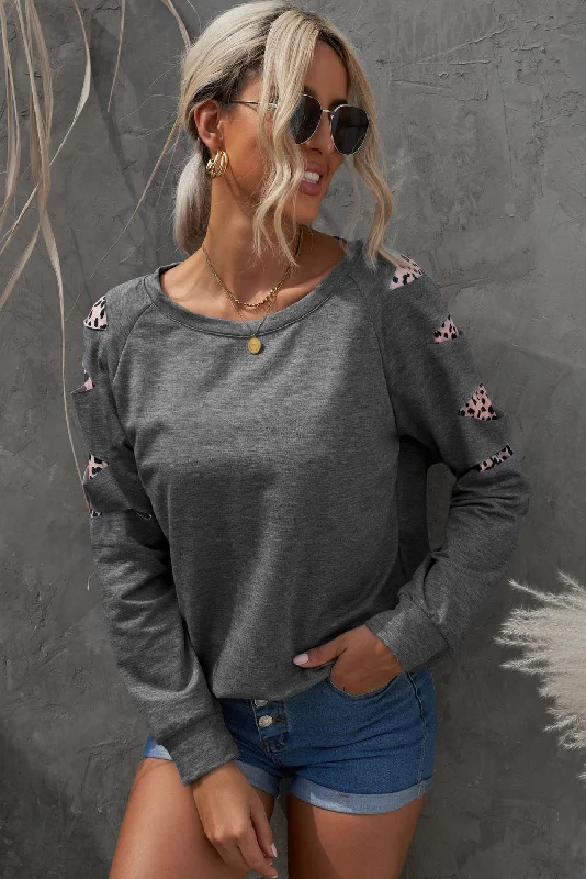 Leopard Patchwork Raglan Sleeve Sweatshirt Hoodie with Tie-Dye Psychedelic Retro