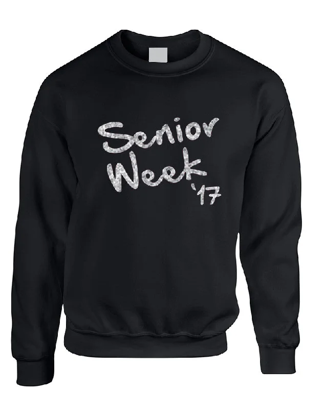 Adult Sweatshirt Senior Week 17 Glitter Silver Class Of 2017 Hoodie with Rolled Sleeves Casual Relaxed Adult Sweatshirt Senior Week 17 Glitter Silver Class Of 2017 Hoodie with Rolled Sleeves Casual Relaxed