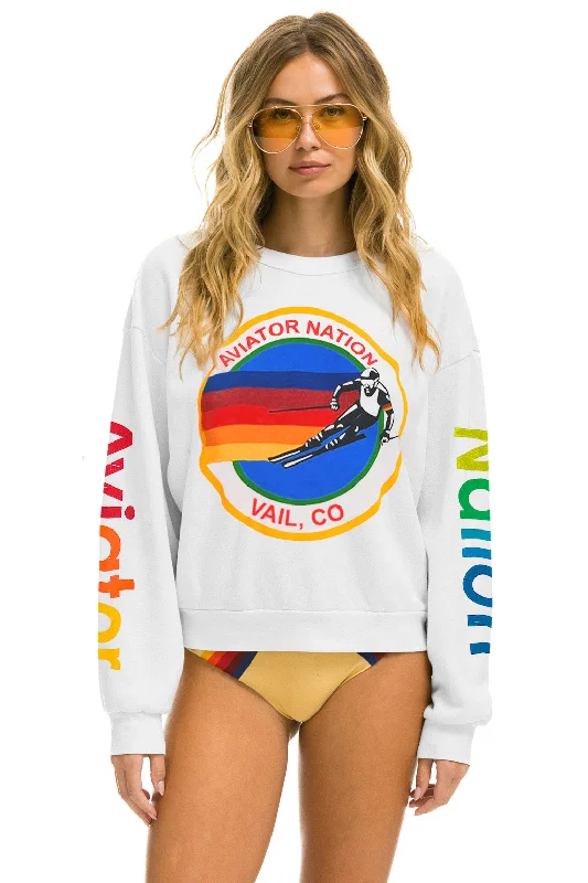 AVIATOR NATION VAIL RELAXED CREW SWEATSHIRT - WHITE Hoodie with Relaxed Fit Easy Casual AVIATOR NATION VAIL RELAXED CREW SWEATSHIRT - WHITE Hoodie with Relaxed Fit Easy Casual