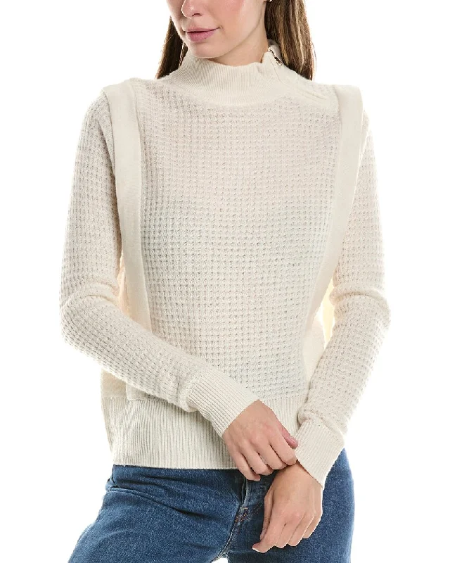 InCashmere Waffle Wool & Cashmere-Blend Sweater Hooded Caped Shawl Collar
