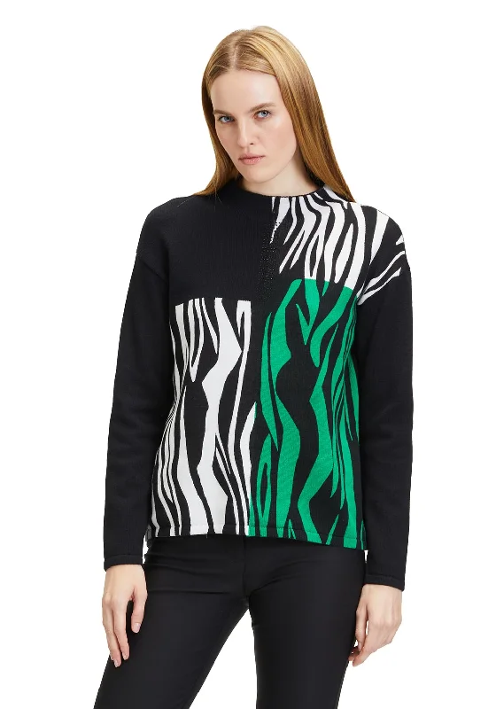 Betty Barclay High Neck Zebra Print Sweater, Black Casual Formal Business