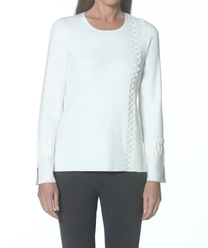 Lace Up Tunic Sweater In Ivory Terry Blend Velvet Blend Canvas Blend