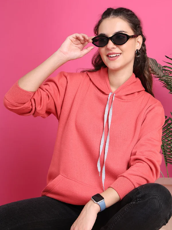VimaL Jonney Regular Fit Pink Solid Hoodie For Women Hoodie Dress Longline Feminine