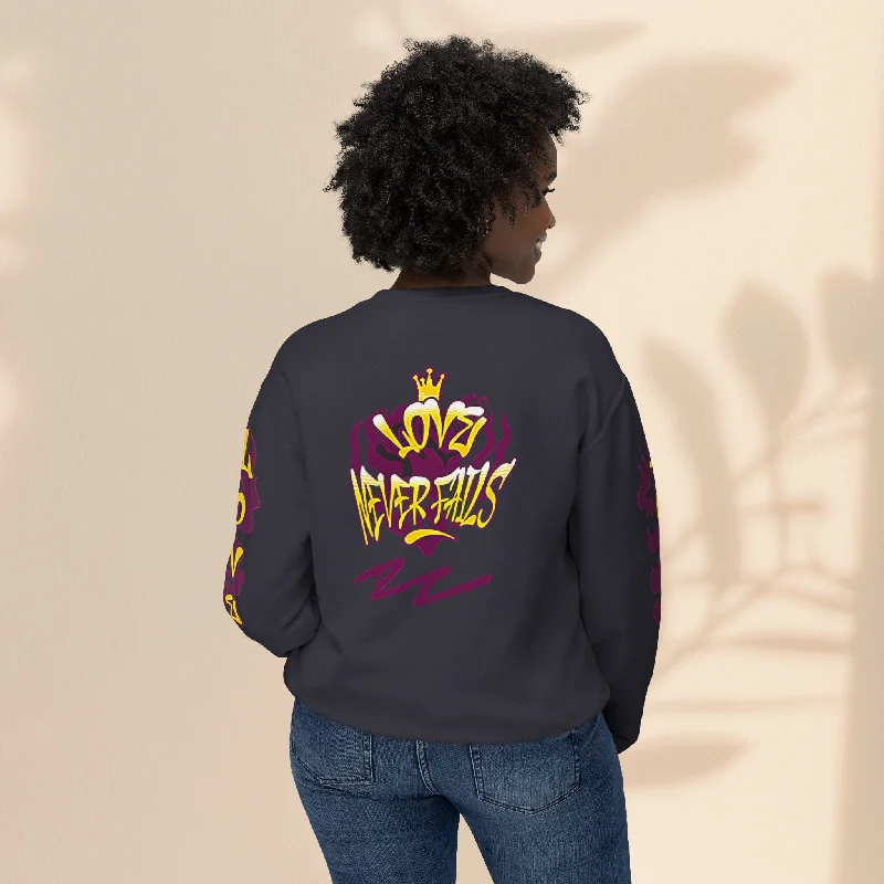 Unisex Lightweight Crewneck Sweatshirt - Love Never Fails Hoodie with Applique Textured Unique Unisex Lightweight Crewneck Sweatshirt - Love Never Fails Hoodie with Applique Textured Unique