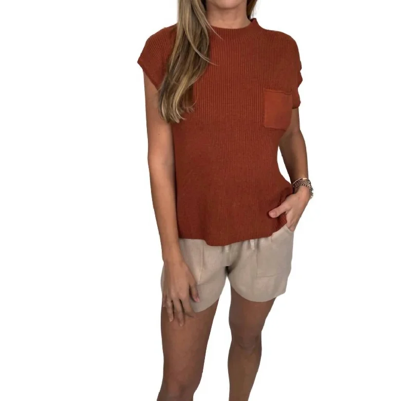 Sweater Top And Short Set In Rust/champagne Real Fur Shearling Chenille
