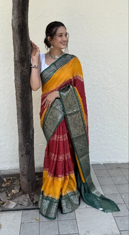 Women Party Wear Foil Chex Printed Dhola Silk Saree with Un Stitched Blouse Wrap Front Blouse Women Party Wear Foil Chex Printed Dhola Silk Saree with Un Stitched Blouse Wrap Front Blouse