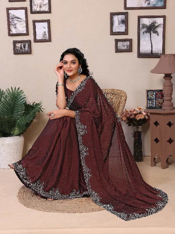 Women Party Wear Diamond worked Rangoli Silk(Satin) Saree with Un Stitched Blouse Vintage Polka Blouse Women Party Wear Diamond worked Rangoli Silk(Satin) Saree with Un Stitched Blouse Vintage Polka Blouse