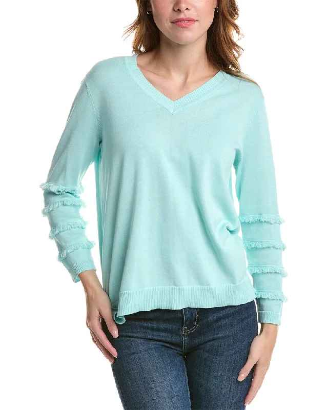 Edinburgh Knitwear Fringe V-Neck Sweater Wool Fabric Cashmere Fabric Tweed Fabric