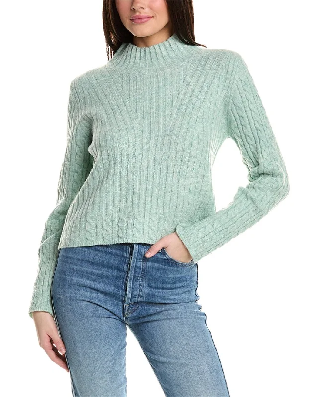 Rain + Rose Cable Wool-Blend Sweater Elegant Classic Vintage