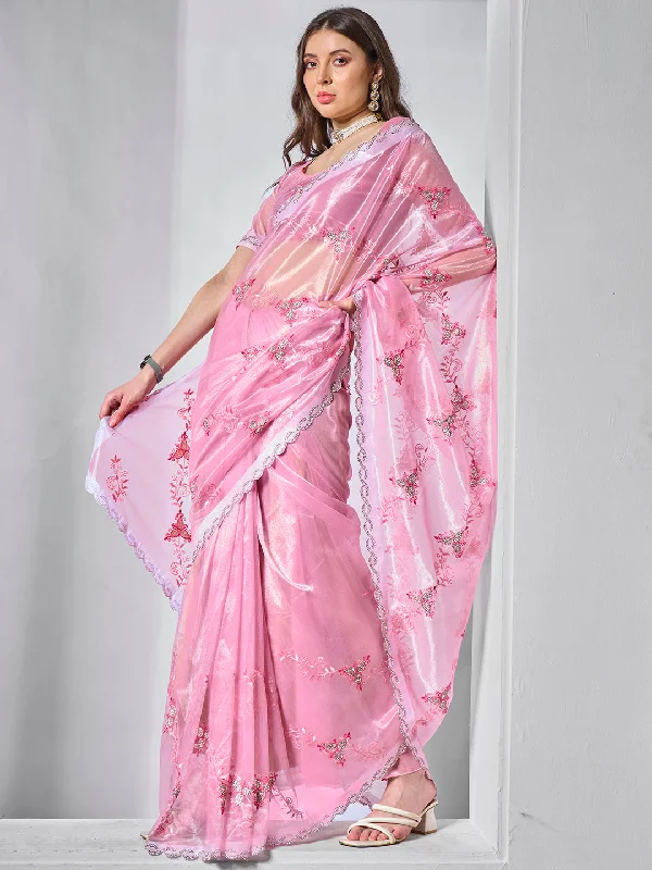 Women Party Wear Embbroidery Worked Tissue Silk Saree with Un Stitched Blouse Sweetheart Neck Blouse Women Party Wear Embbroidery Worked Tissue Silk Saree with Un Stitched Blouse Sweetheart Neck Blouse