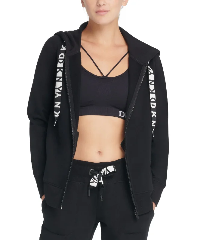 DKNY Sport Logo Fleece Zip Hoodie Hoodie with Back Slit Movement Comfort