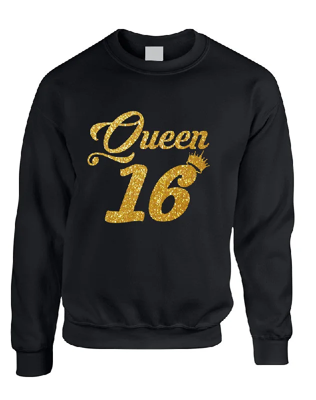 Adult Sweatshirt Queen 16 Glitter Gold Sweet Sixteen Bday Hoodie with Logo Branding Identity Adult Sweatshirt Queen 16 Glitter Gold Sweet Sixteen Bday Hoodie with Logo Branding Identity