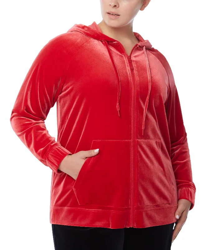 Jones New York Plus Size Velour Zippered Hoodie Hoodie with Hem Elastic Stretchable Comfortable Jones New York Plus Size Velour Zippered Hoodie Hoodie with Hem Elastic Stretchable Comfortable