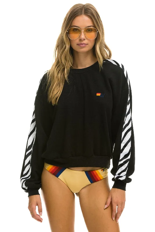 ZEBRA STRIPE RELAXED FIT CREW SWEATSHIRT - BLACK // ZEBRA Hoodie with Drop Shoulder Relaxed Streetwear ZEBRA STRIPE RELAXED FIT CREW SWEATSHIRT - BLACK // ZEBRA Hoodie with Drop Shoulder Relaxed Streetwear