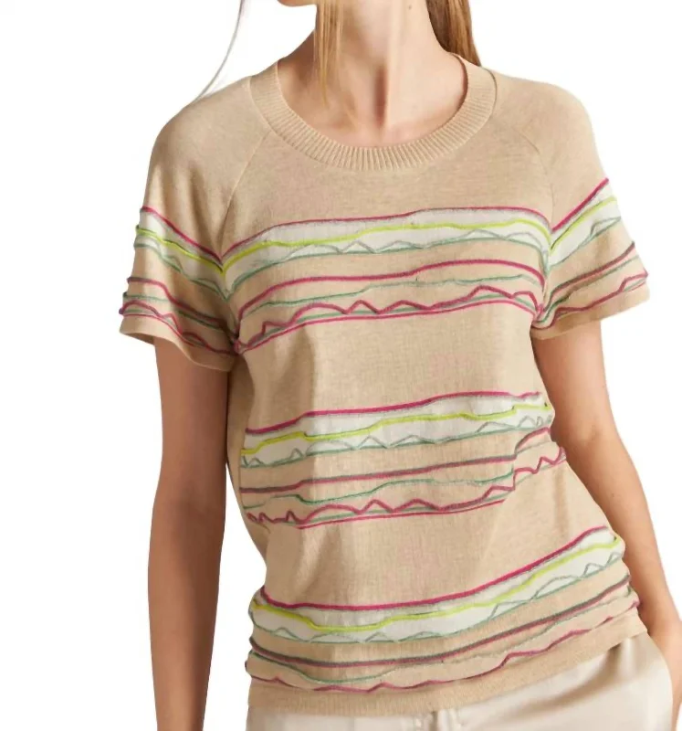 Stripe String Sweater In Beige Multi Velvet Chenille Corduroy