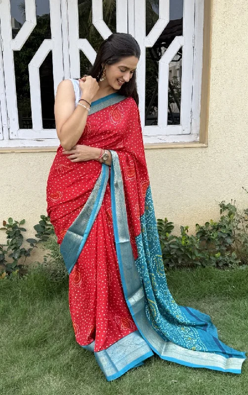 Women Party Wear Bandhani Foil Printed Marsh Mellow Silk Saree with Un Stitched Blouse Lightweight Floral Blouse Women Party Wear Bandhani Foil Printed Marsh Mellow Silk Saree with Un Stitched Blouse Lightweight Floral Blouse