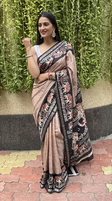 Women Party Wear Printed Creape Silk Saree with Un Stitched Blouse Ruched Sleeve Blouse Women Party Wear Printed Creape Silk Saree with Un Stitched Blouse Ruched Sleeve Blouse