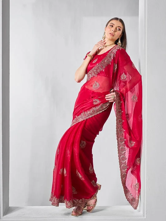 Women Party Wear Heavy Embroidery Worked Sitara Chiffon Silk Saree with Un Stitched Blouse Cotton Casual Blouse Women Party Wear Heavy Embroidery Worked Sitara Chiffon Silk Saree with Un Stitched Blouse Cotton Casual Blouse
