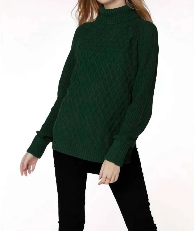 Raglan Turtleneck Sweater In Hunter Print Jacquard Patchwork