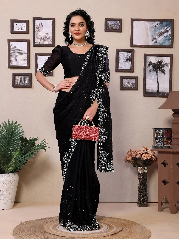 Women Party Wear Diamond worked Rangoli Silk(Satin) Saree with Un Stitched Blouse Slim Fit Blouse Women Party Wear Diamond worked Rangoli Silk(Satin) Saree with Un Stitched Blouse Slim Fit Blouse