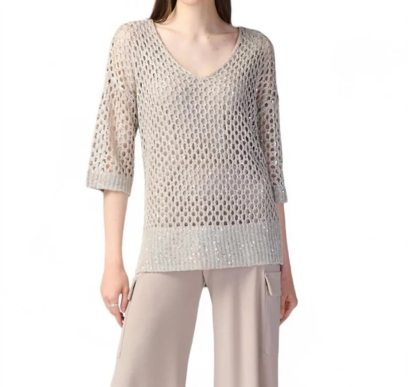 Open Stitch Sweater With Sequins In Champange Lace Blend Ribbed Blend Corduroy Blend