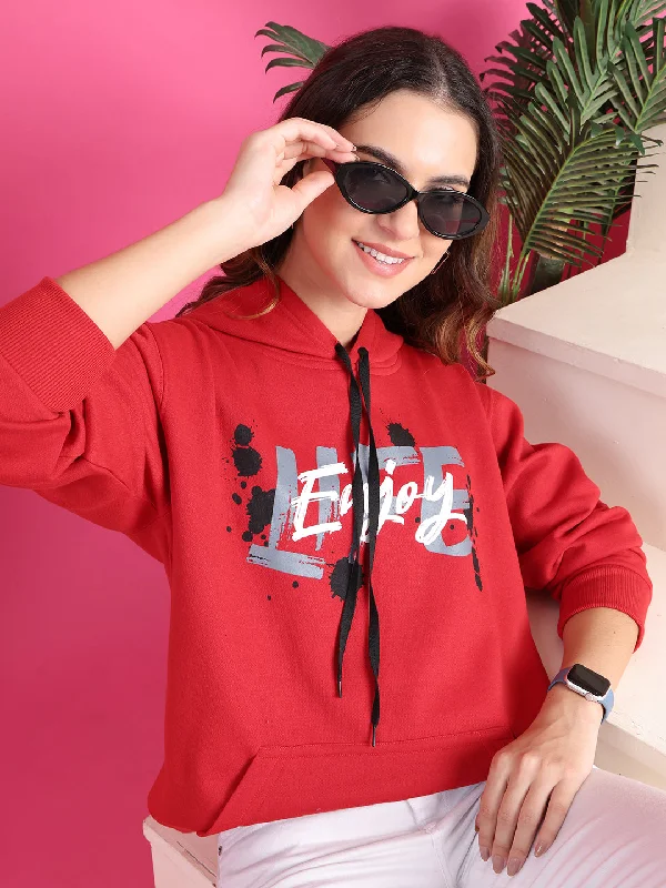 VimaL Jonney Regular Fit Maroon Printed Hoodie For Women Hoodie with Emblem Brand Identity