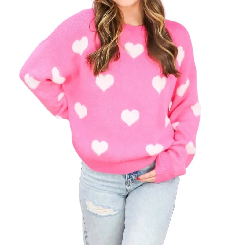 Love You Forever Sweater In Pink Spandex Blend Rayon Blend Denim Blend