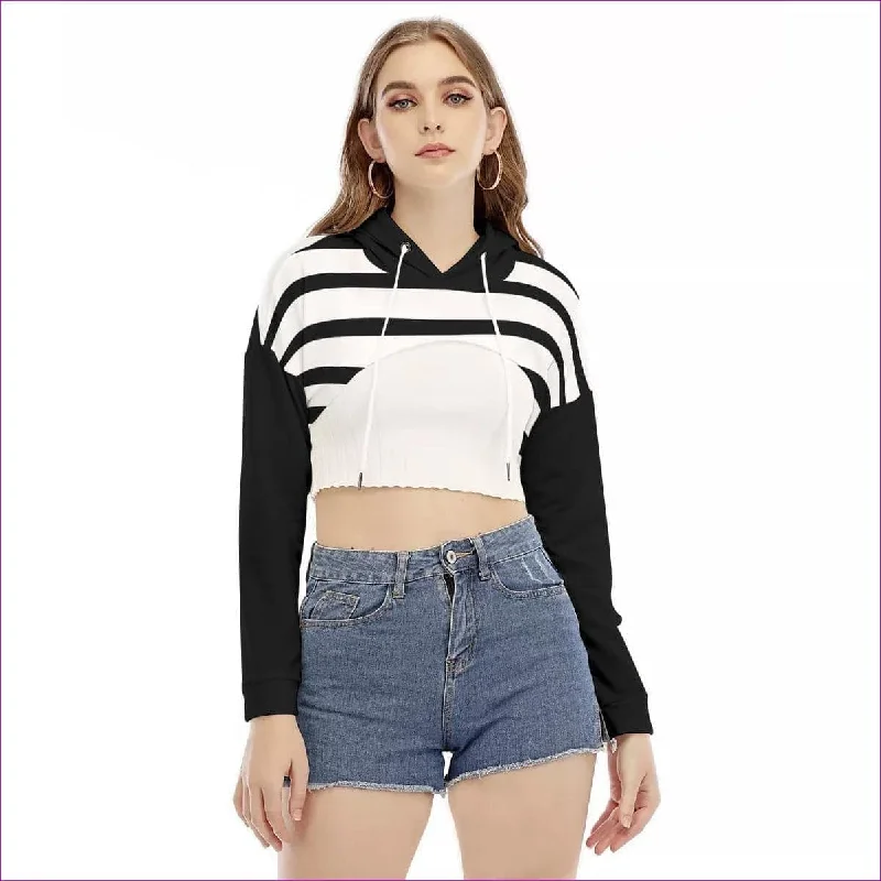 Striped Women's Smock Short Hoodie With Long Sleeve Hoodie with Drop Shoulder Relaxed Streetwear Striped Women's Smock Short Hoodie With Long Sleeve Hoodie with Drop Shoulder Relaxed Streetwear