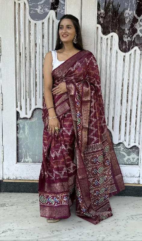 Women Party Wear Bandhej Pura Candy Cotton Silk Saree with Un Stitched Blouse Off-Shoulder Wrap Blouse Women Party Wear Bandhej Pura Candy Cotton Silk Saree with Un Stitched Blouse Off-Shoulder Wrap Blouse