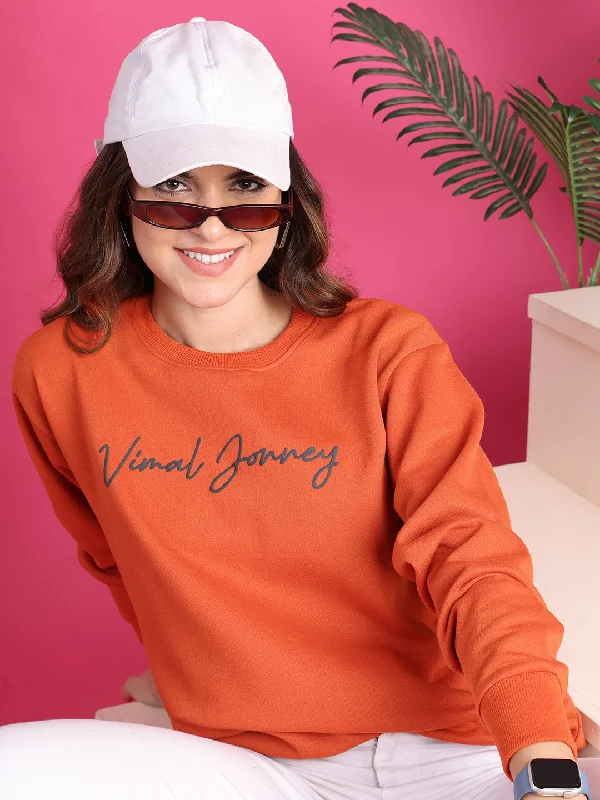 VimaL Jonney Regular Fit Orange Printed Sweatshirt For Women Hoodie with Camouflage Military Edgy VimaL Jonney Regular Fit Orange Printed Sweatshirt For Women Hoodie with Camouflage Military Edgy