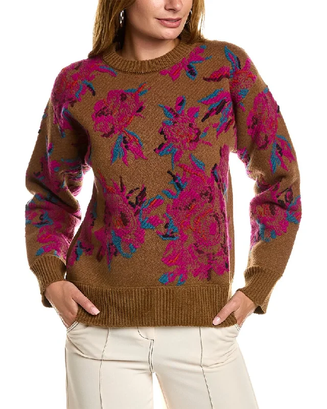 Ferragamo Wool & Cashmere-Blend Sweater Striped Floral Plaid