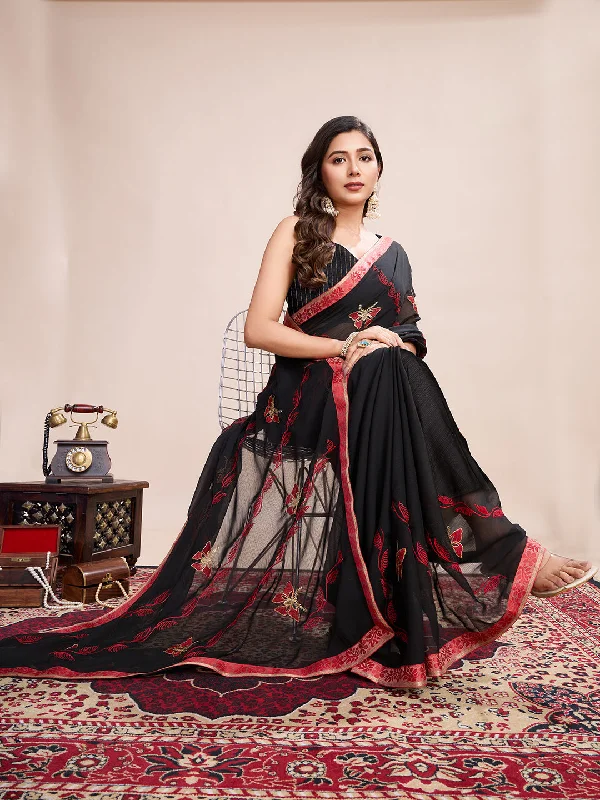Women Party Wear Flower Embroidery Worked Georgette Saree with Un Stitched Blouse Soft Pastel Blouse Women Party Wear Flower Embroidery Worked Georgette Saree with Un Stitched Blouse Soft Pastel Blouse